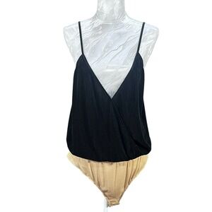 WAYF Sz XL NEW Surplice Ribbed Cami Bodysuit Black Feminine‎ Vacation Cruise